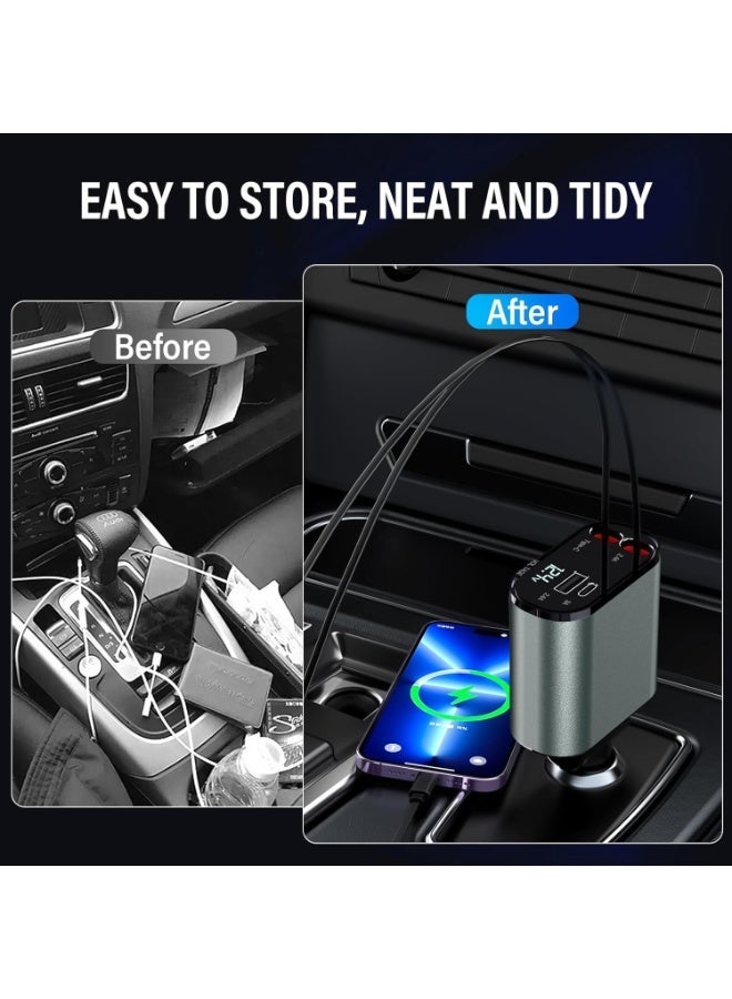 Car Charger with Type-C & USB Ports – 120W 4-in-1 PD Fast Charging Adapter with Voltage Display - Image 5